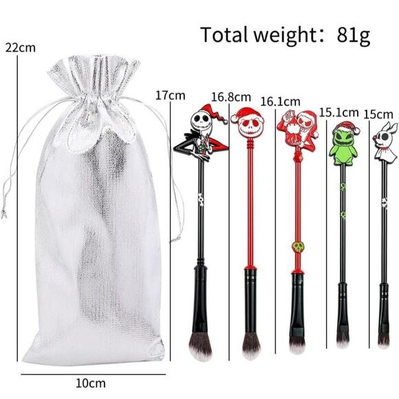 6 pc The Nightmare Before Christmas Makeup Brush Set, Jack Skellington - Picture 3 of 3